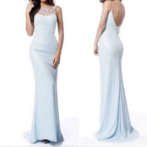 Sherri Hill blue sequence full length gown size 8. - Picture 1 of 12